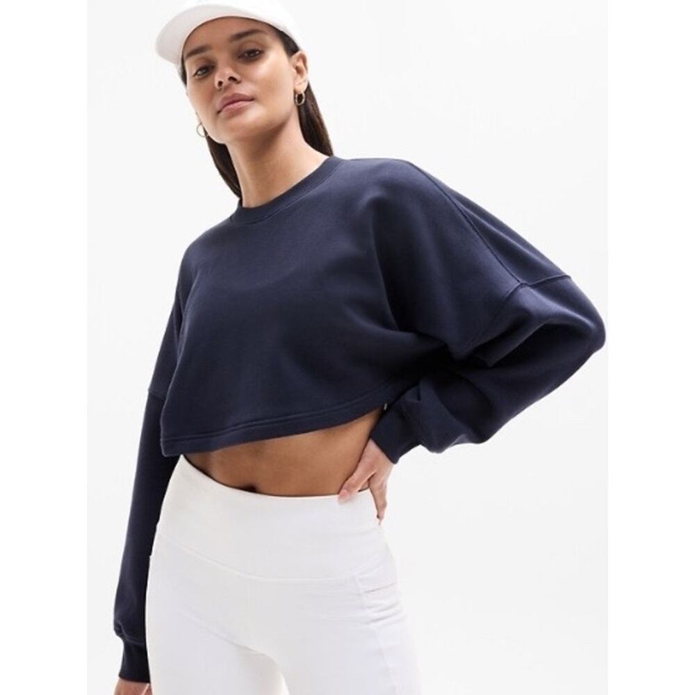 Athleta Terry Super Cropped Dolman Sweatshirt Size XL Blue Crewneck Pullover New